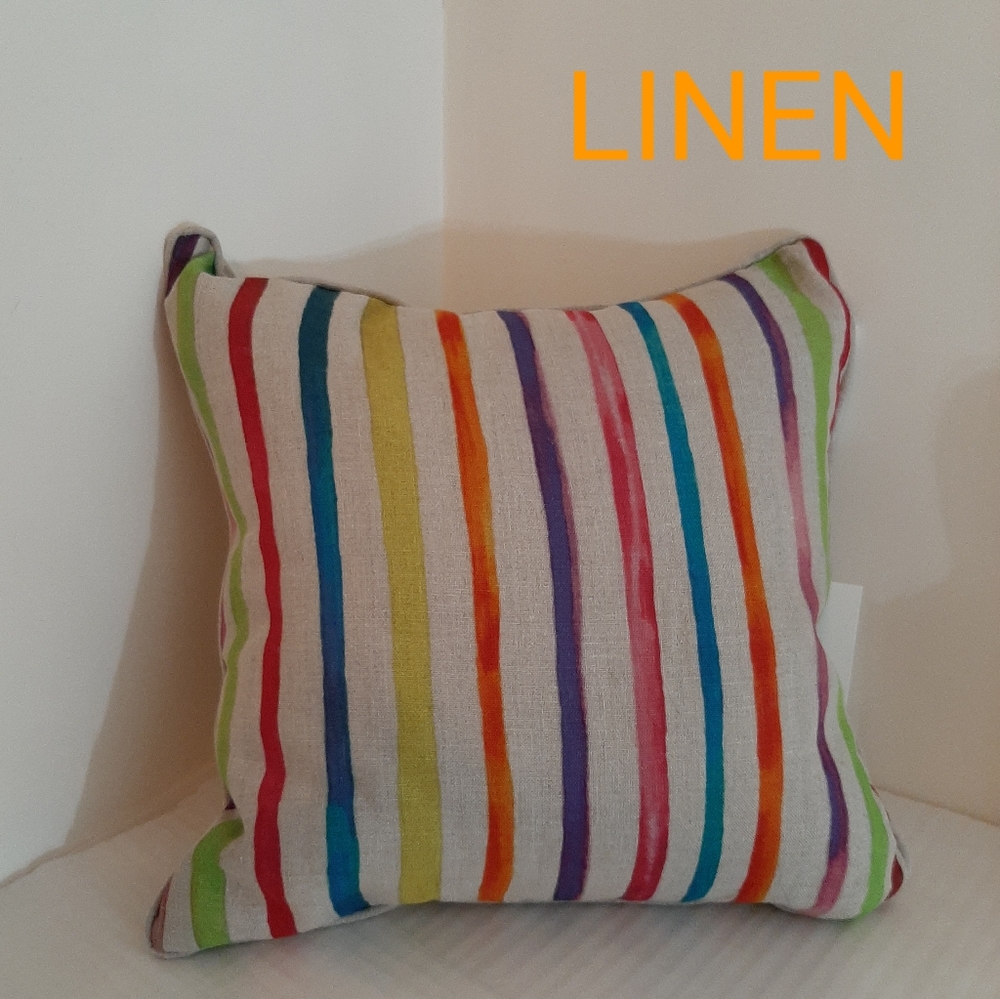 Magashoni 16 x 16  linen Stripe Throw Pillow multi color